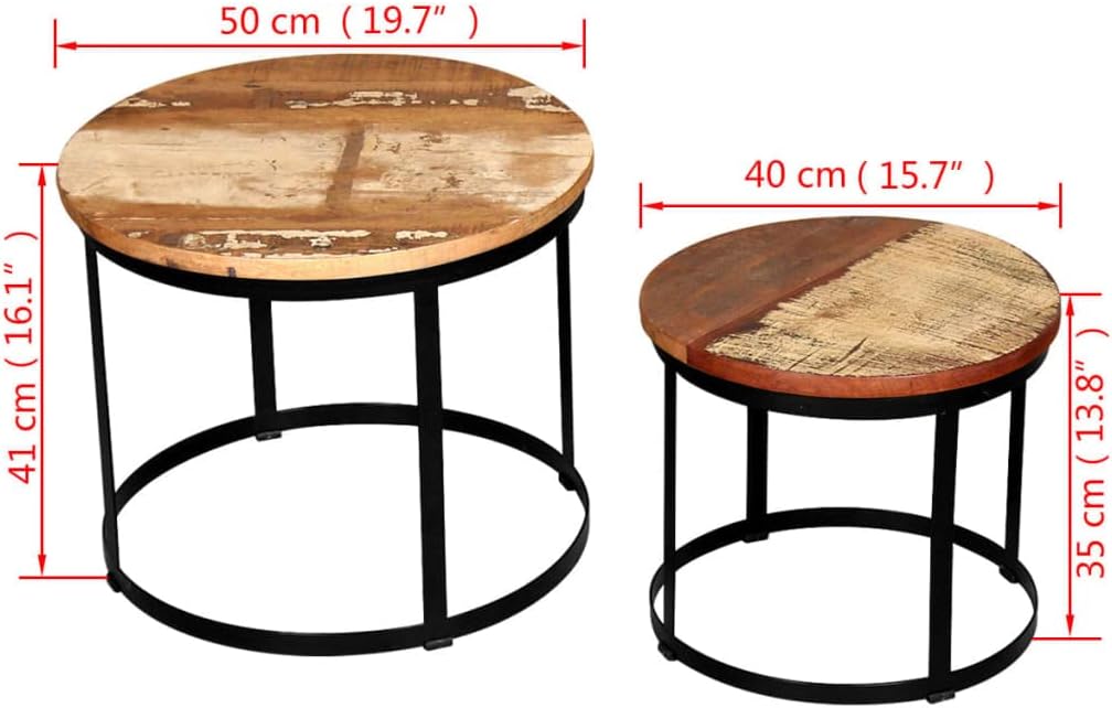 Two Piece Coffee Table Set Round Rough Mango Wood/Solid Reclaimed Wood