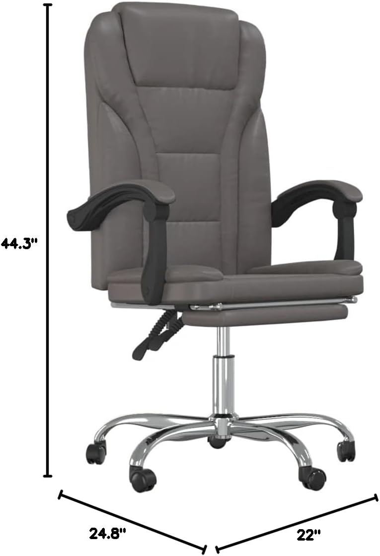 Reclining Office Chair Gray Faux Leather (15.15 KG/33.33 LBS)