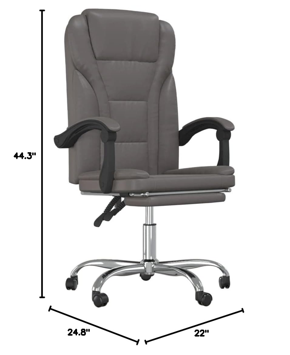 Reclining Office Chair Gray Faux Leather (15.15 KG/33.33 LBS)