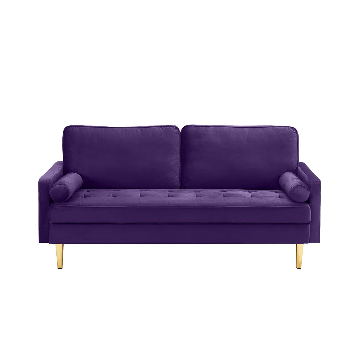 67'' Velvet Sofa Bed, Modern Loveseat with Gold Metal Legs and 2 Bolster Pillows