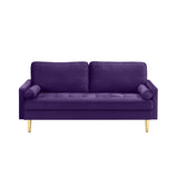 67'' Velvet Sofa Bed, Modern Loveseat with Gold Metal Legs and 2 Bolster Pillows