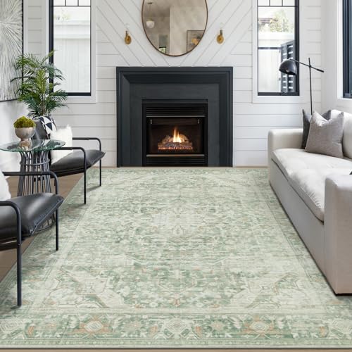 Washable Rugs 8x10 Area Rugs, Soft Vintage Living Room Rug e Nursery Entryway-Green
