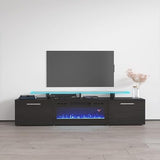 Rova BL-EF Fireplace TV Stand for TVs up to 85", Modern High Gloss 75" Entertainment