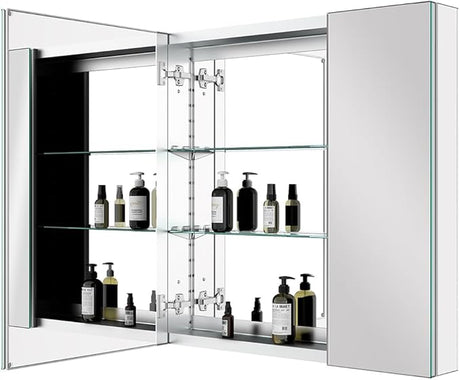 Aluminum Medicine Cabinet with 3 Doors Recessed or Surface Mount Large Bathroom