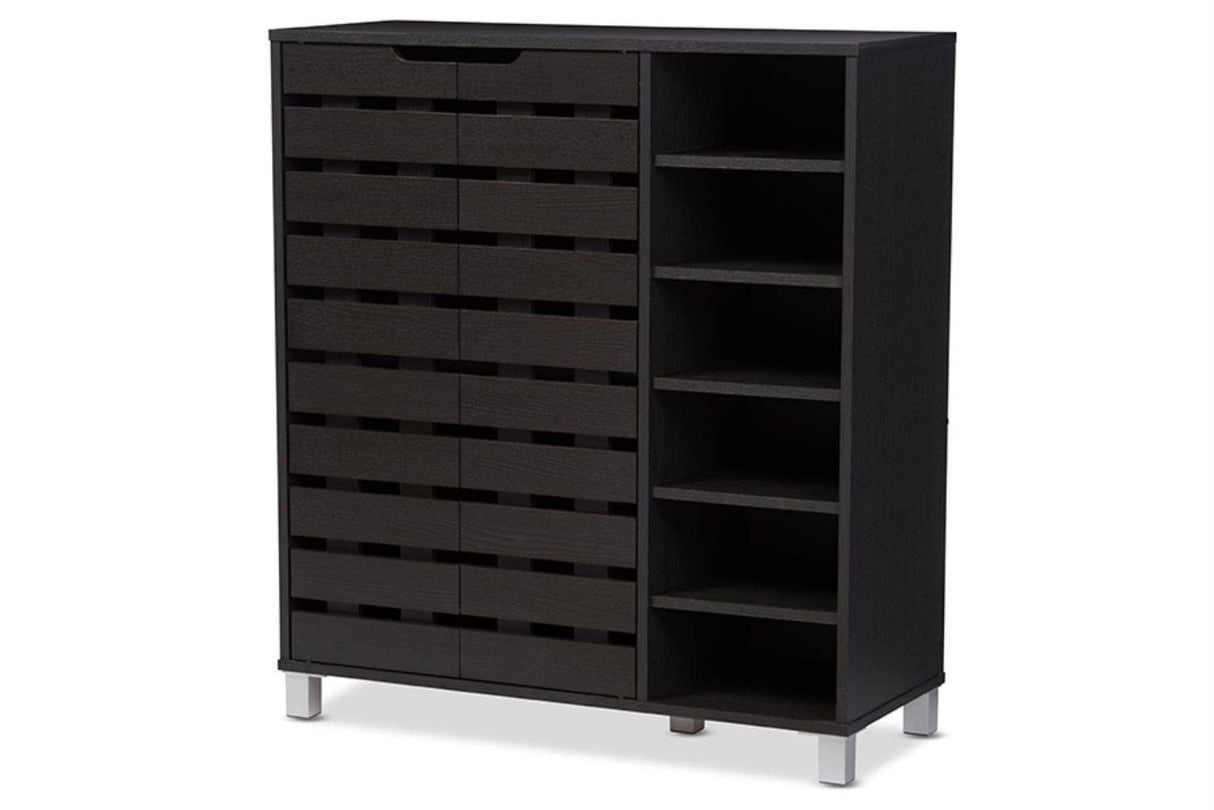 Studio Shirley Modern & Contemporary Wood 2-Door Shoe Cabinet with Open Shelves