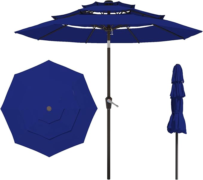 9FT 3 Tiers Patio Umbrella with Push Button Tilt/Crank