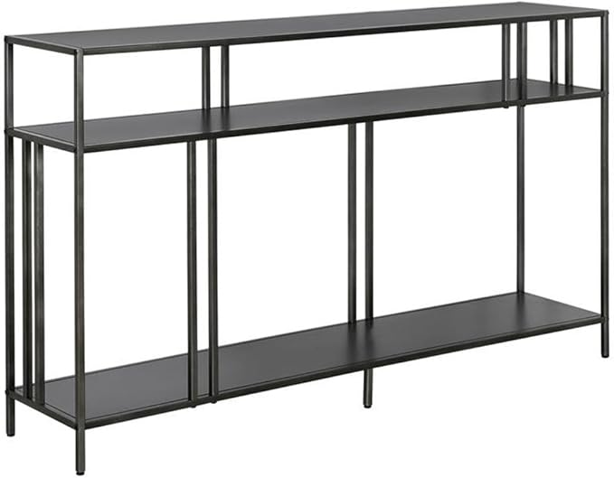 48" Wide Rectangular Console Table with Glass Shelves in Brass, Entryway Table, Accent