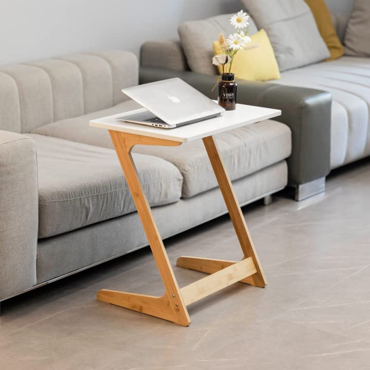 Bamboo Modern Tv Trays Table for Eating, Wood Couch Table End Snack Desk Sofa Side Table