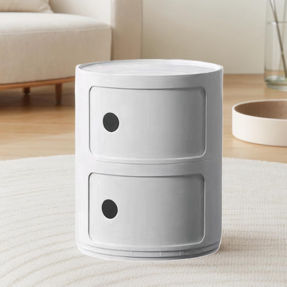 2-Tier Round Bedside Table, Narrow Storage Cabinet, Modern Style Side Table