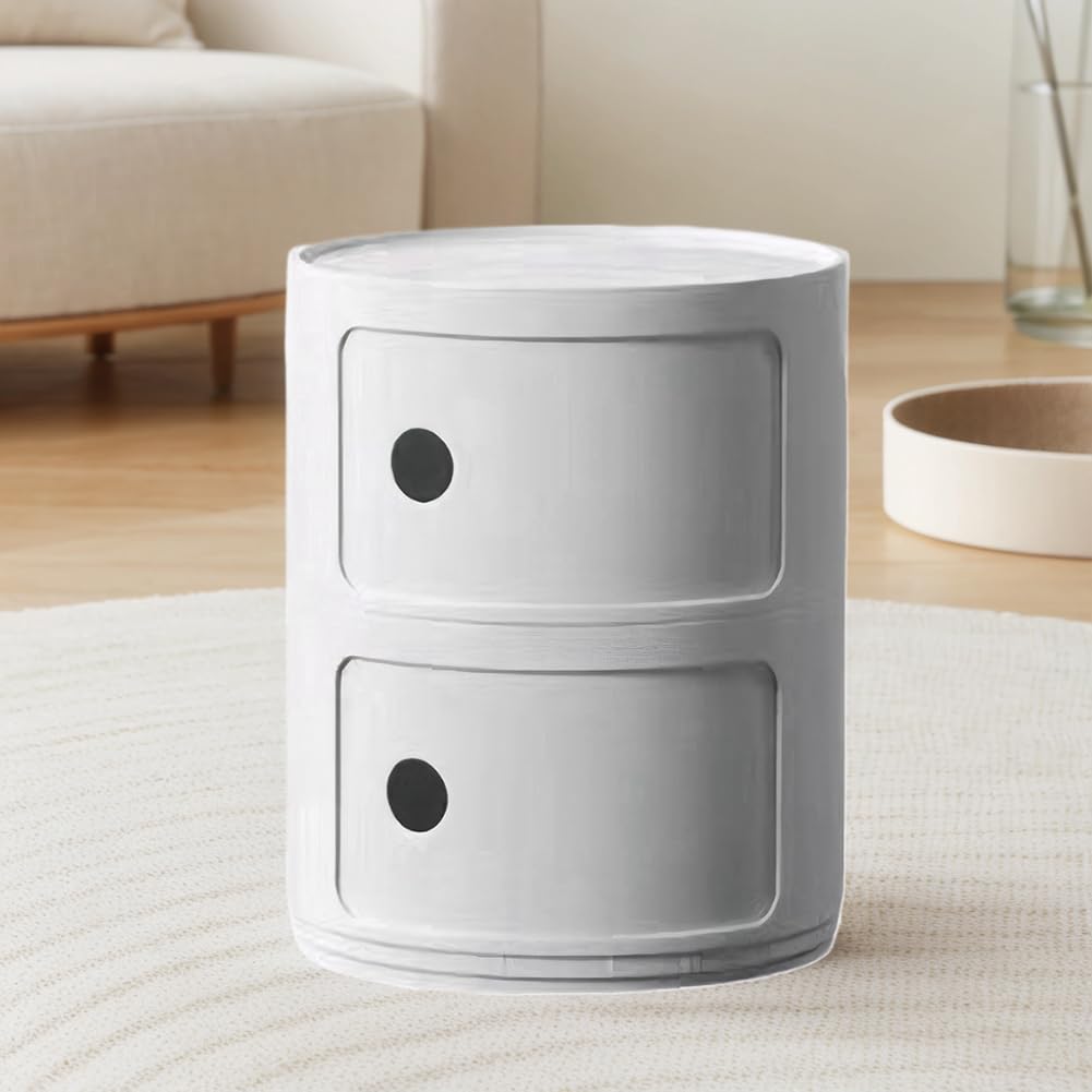 2-Tier Round Bedside Table, Narrow Storage Cabinet, Modern Style Side Table