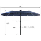 13 ft Large Patio Umbrella with Solar Lights, Double-Sided Outdoor Table Umbrella with Crank