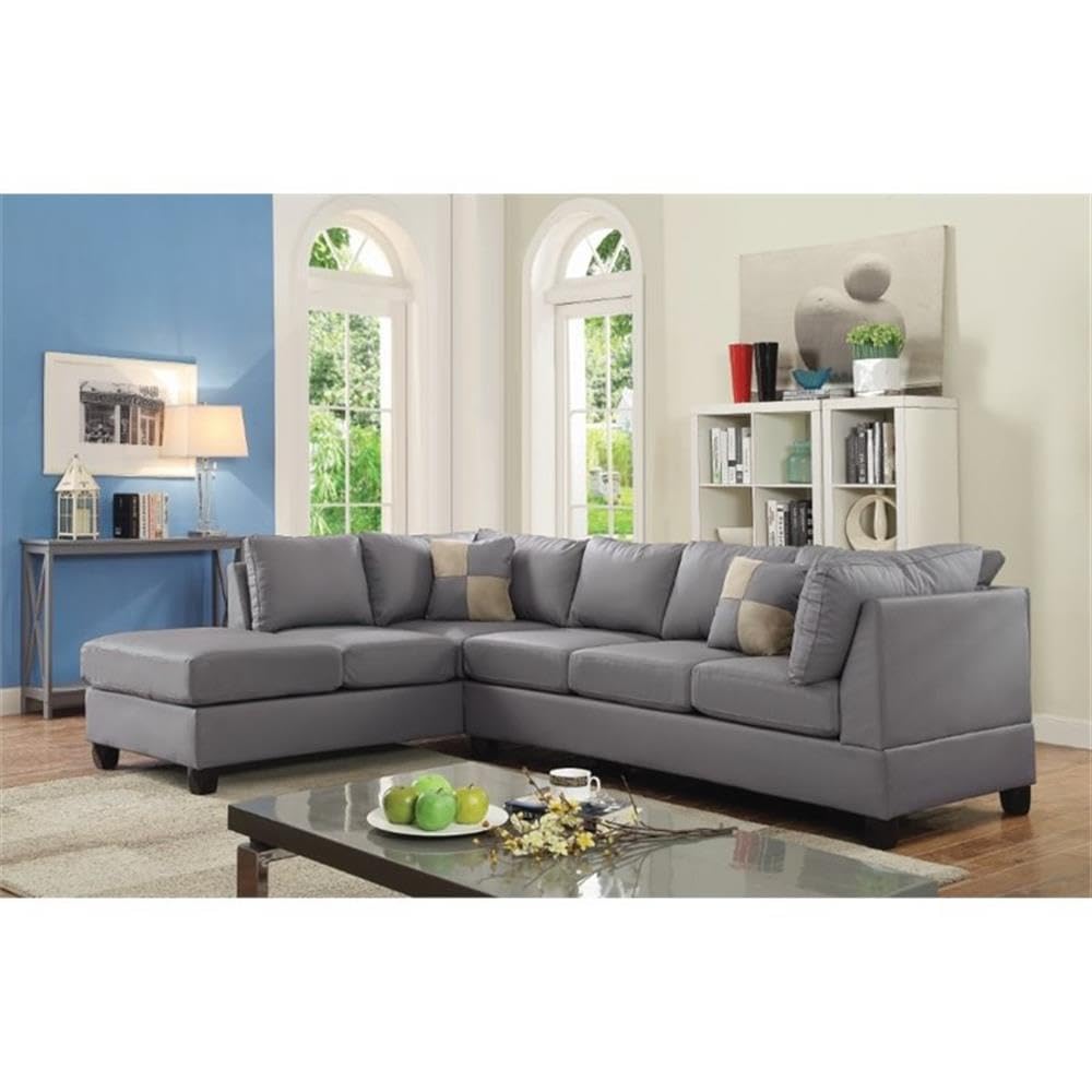 Malone Faux Leather Sectional in Gray