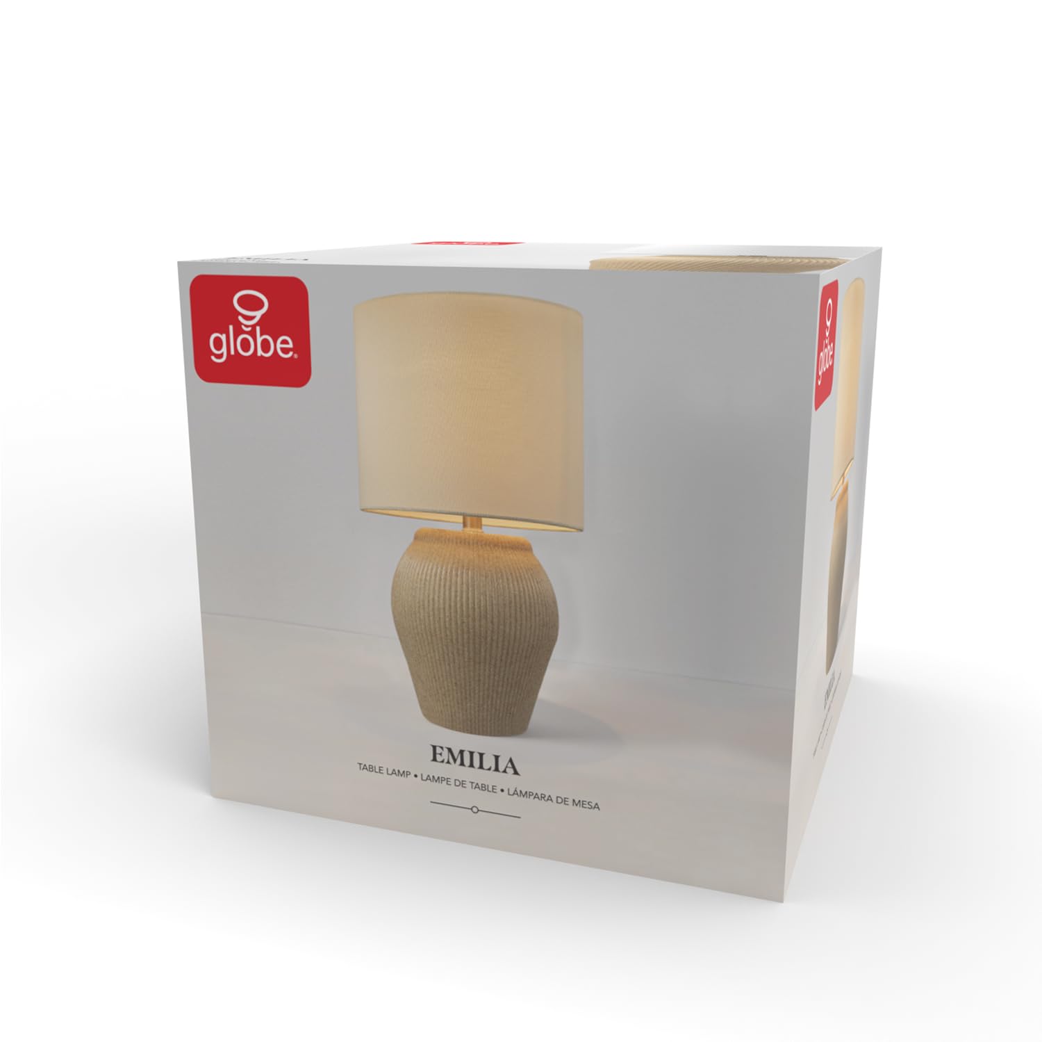 Ceramic Table Lamp, Soft Beige Finish, White Linen Shade