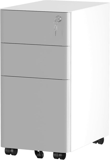 3-Drawer Metal Filing Cabinet with Keys, Compact Slim Portable File Cabinet