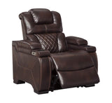 Warnerton Faux Leather Power Recliner with Adjustable Headrest, Brown