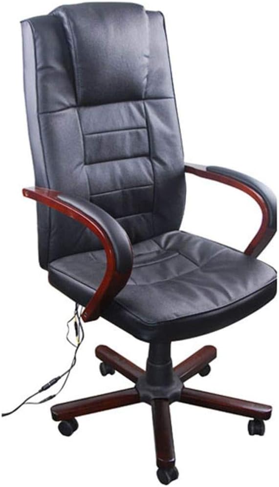 Black Office Massage Chair Real Leather Height Adjustable