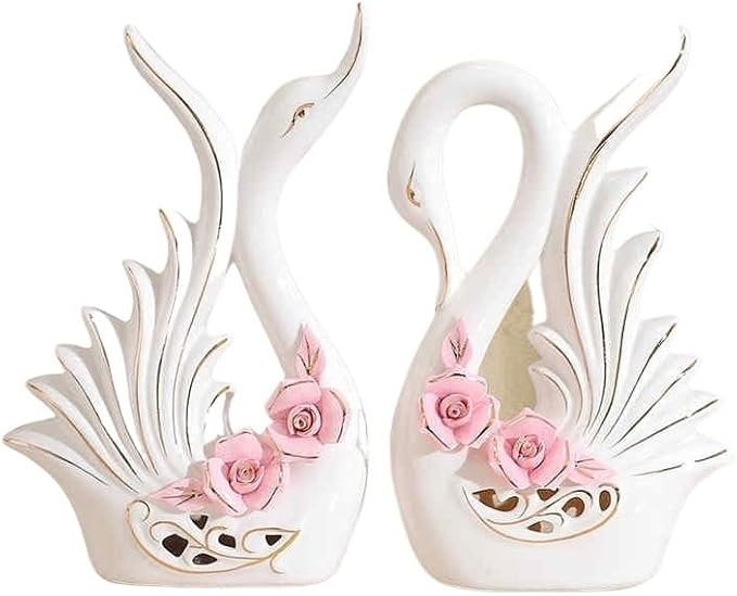 Ceramic Swan Figurines Couple Gifts, Porcelain Swan Statue Sculpture Home Decor,
