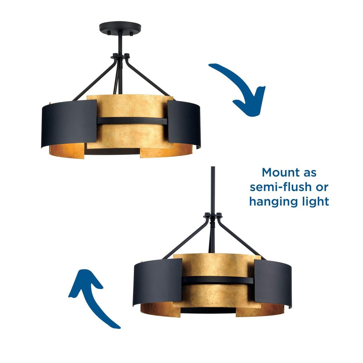 Lowery Three-Light Semi-Flush Ceiling Light in Textured Black