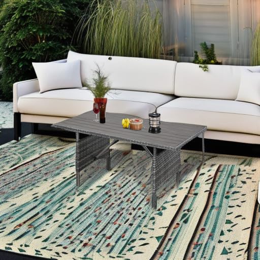 Wicker Outdoor Dining Table, 54” Metal Frame Table for Patio Furniture or Indoor (Grey)