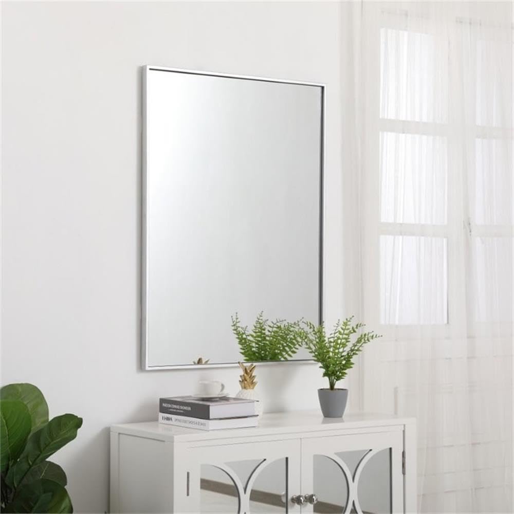 36" x 27" Contemporary Metal Frame Mirror in Silver