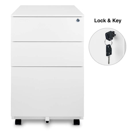 Modern SOHO Design 3-Drawer Metal Mobile File Cabinet with Lock Key Fully Assembled