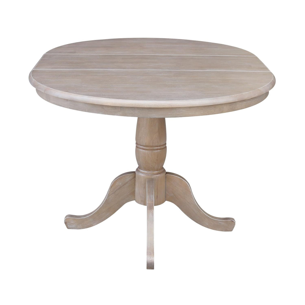 International Concepts 36" Round Top Pedestal Table with 12" Leaf-28.9" H-Dining Height, Washed Gray Taupe