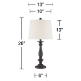 Regency Hill Percy Traditional Table Lamps 26" Tall Set of 2 Dark Bronze Brown Metal Candlestick White Tapered Drum Shade for Bedroom Living Room House Home Bedside Nightstand Office Family