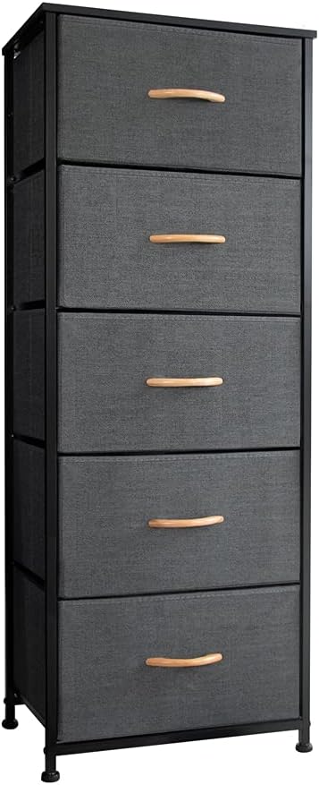 Vertical Dresser Storage Tower - Sturdy Steel Frame, Wood Top, Easy Pull Fabric