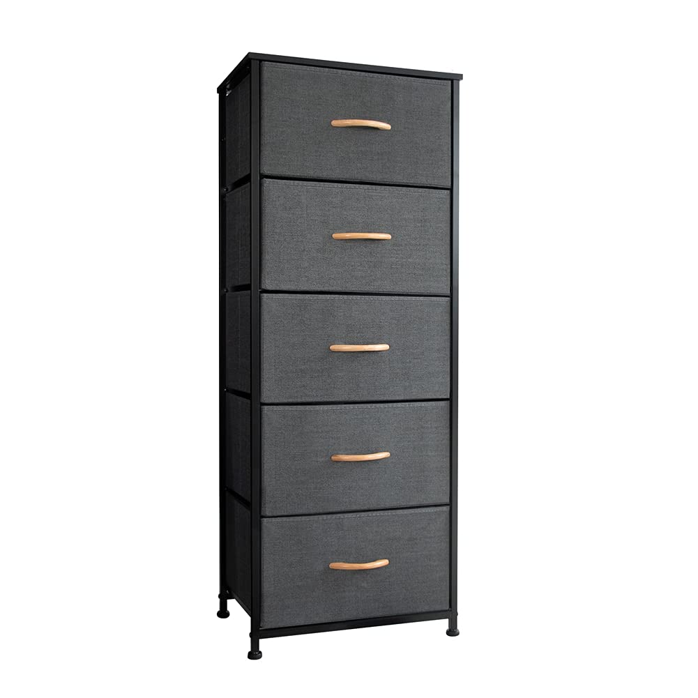 Vertical Dresser Storage Tower - Sturdy Steel Frame, Wood Top, Easy Pull Fabric