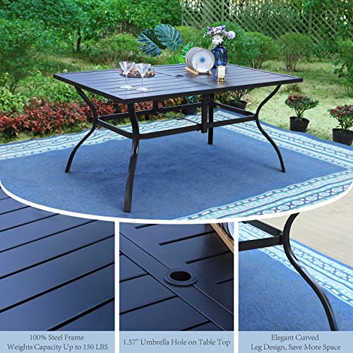 7PCS Patio Dining Set, Large Rectangular Metal Top Table