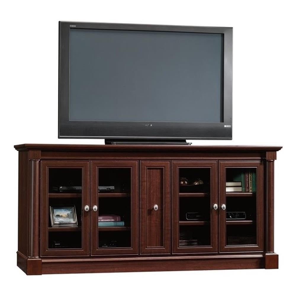 Traditional Engineered Wood & Tempered Glass Credenza TV Stand for TVs up to 70" with 4 Adjustable Shelves