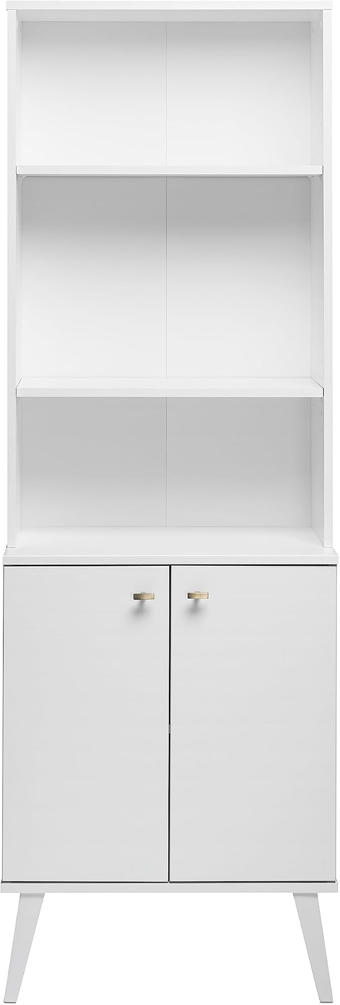 Mid-Century Modern Bookcase with Six Shelves, Two Doors, and Brushed Brass-Finished