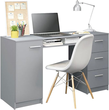 Computer Desk with 3 Drawers, 1 Door and 1 Storage Shelf,