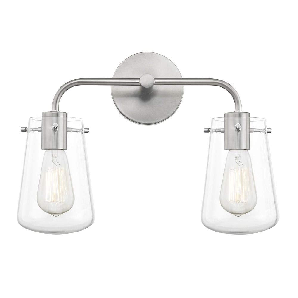 2-Light Clear Glass Bathroom Light Satin Nickel