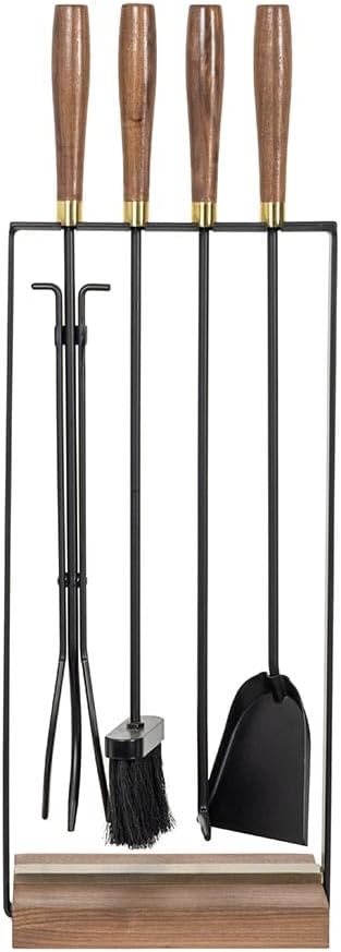 4 Piece Fireplace Tool Set in Black | Includes Brush, Shovel, Fire Poker, and Stand