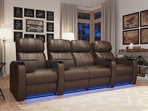 Diesel XS950 Theater Seats Brown Top-Grain Leather - Power Recline - Space Saver