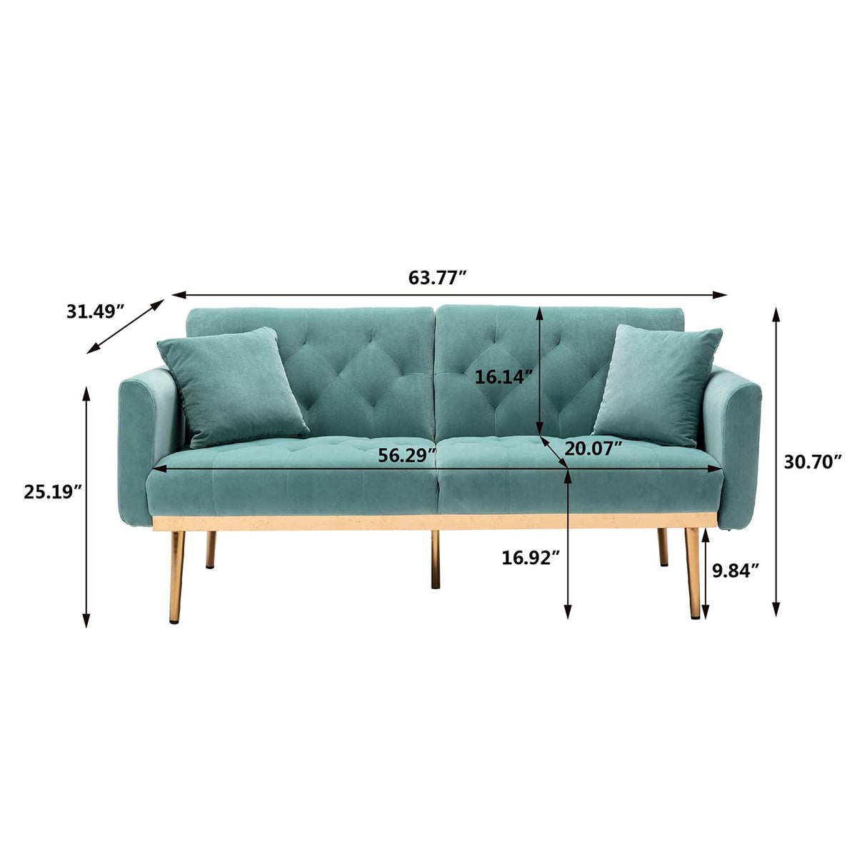 Velvet Futon Sofa Bed with 3 Adjustable Positions, Small Sleeper Sofa Loveseat with 2