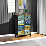 Tall Dresser with 8 Drawer for Bedroom Narrow Van Gogh Chest of Drawers for Hallway