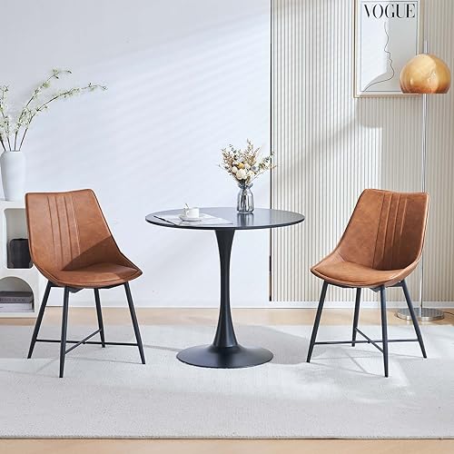 Modern Dining Chairs Set of 2, Faux Leather Armless Side Chairs with Metal Legs,