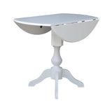 42 in Round Dual Drop Leaf Pedestal Table-36.3"H Dining Table, White