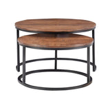 Linon Mina Round Wood Nesting Coffee Tables (Set of 2) in Black Matte Iron