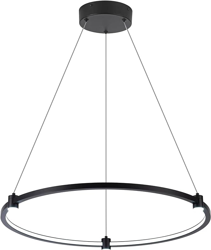 Modern Black Led Pendant Light,36W Dimmable LED Chandelier Lighting Fixture, 1 Ring