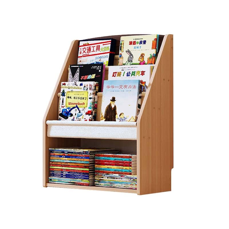 nch Wooden Book Shelf, 3 Fabric Sling Bookcases, 1 Cubby Compartment, 11.4 x 31.4