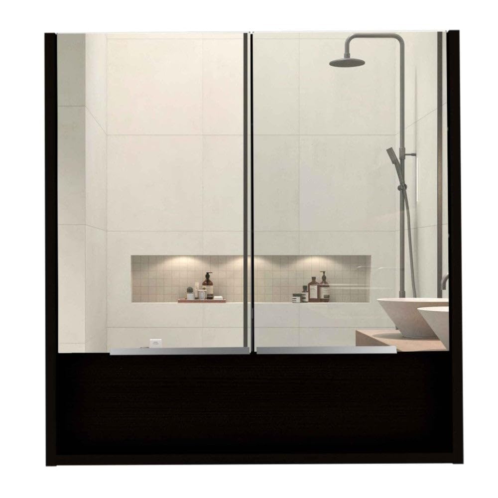 Medicine Cabinet with Mirror Lexington,Three Internal Shelves, Bathroom - Black