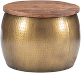 Transitional 28" Metal Drum End Table, Storage Accent Side Table