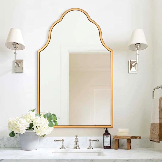 Arched Mirror for Wall, 32"X20" Moroccan Bathroom Mirror with Wood Frame