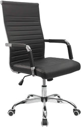 Ribbed Office Desk Chair Mid-Back Leather Executive Conference Task Chair Adjustable