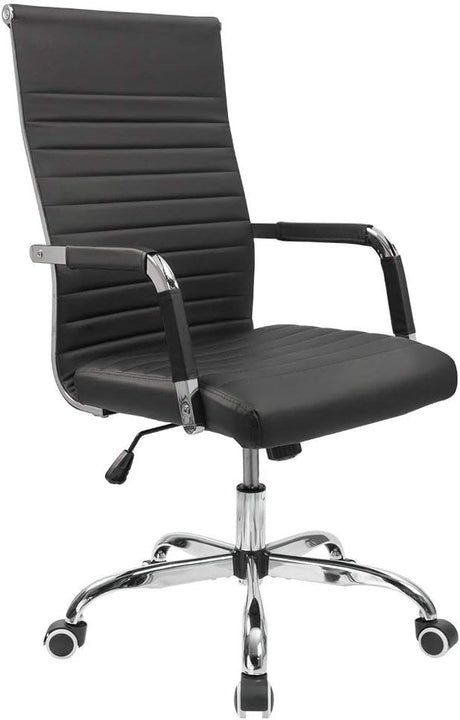 Ribbed Office Desk Chair Mid-Back Leather Executive Conference Task Chair Adjustable