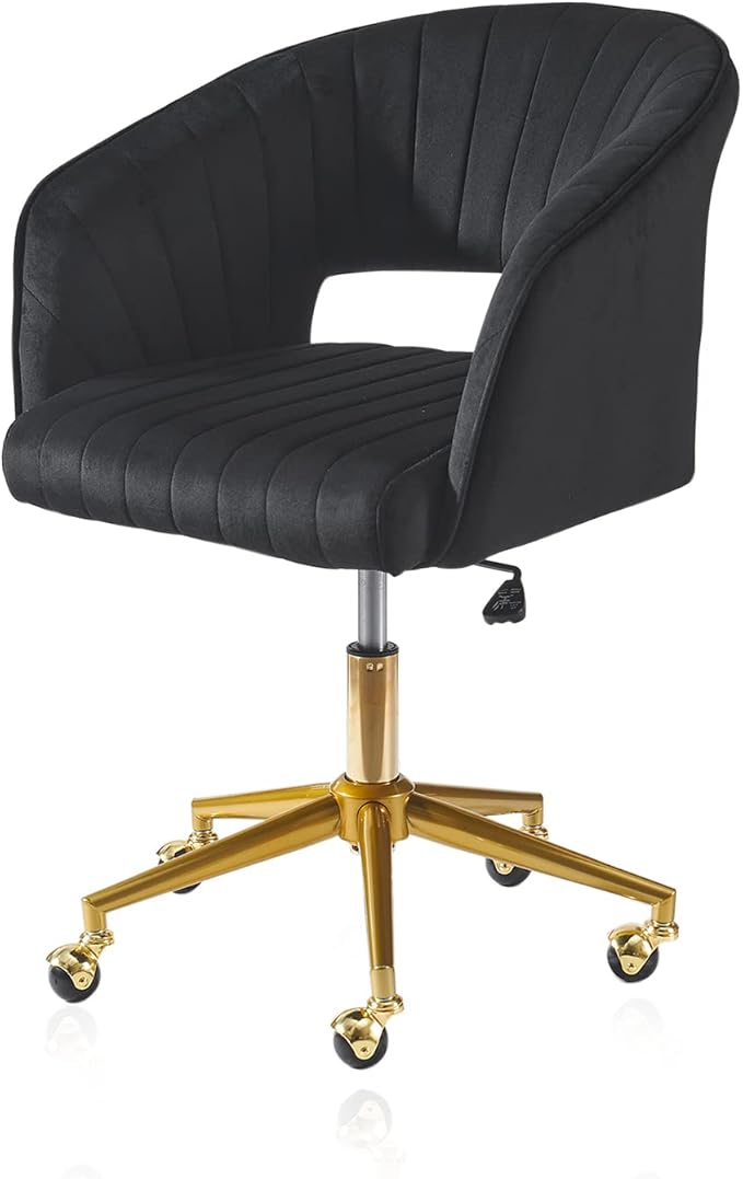 Velvet Home Office Chair, Modern Swivel Desk Chair with Gold Base, Round Solid Wheel,