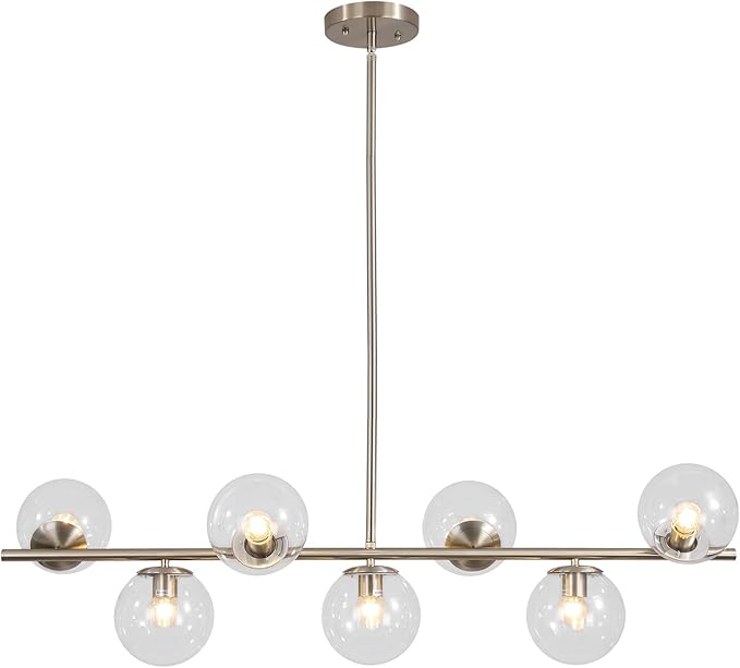 7-Light Clear Glass Globe Chandelier Black Linear Sputnik